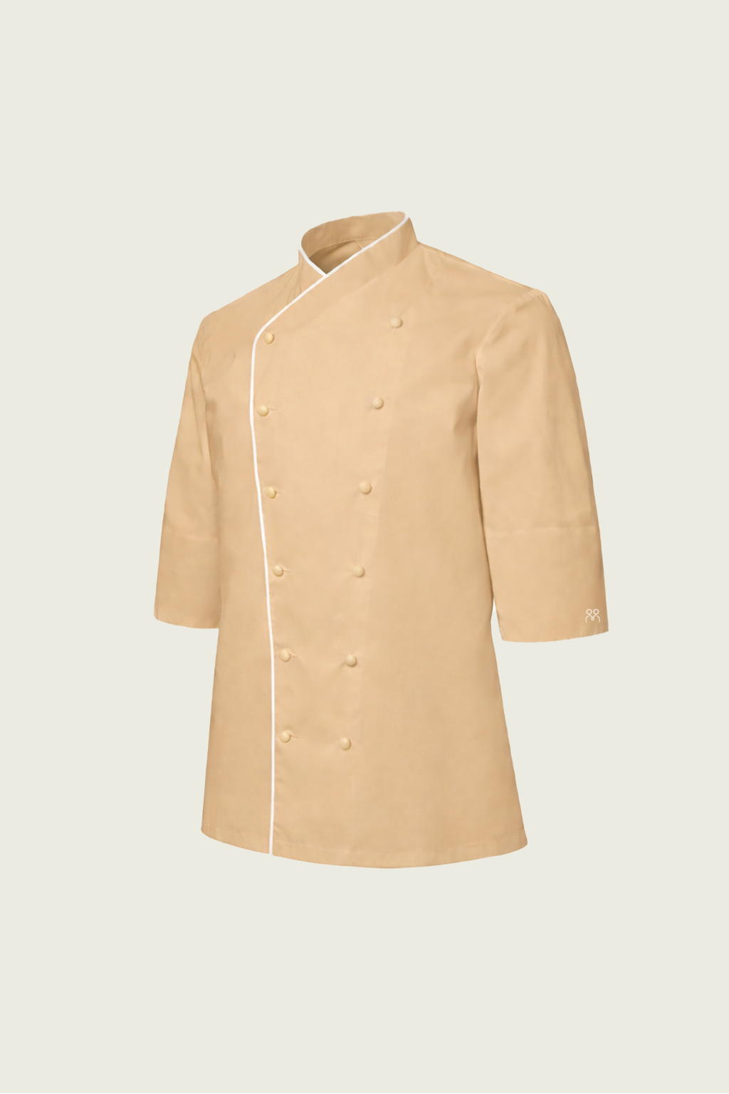 3/4 Kollu Bej Çift Düğmeli Şef Ceketi - Beyaz Biyeli | Mole Uniform