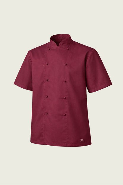 Mole Uniform Teknik Atölyesi’nde üretilen bordo çift düğmeli şef ceketi