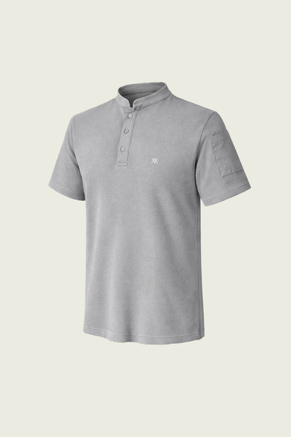 Grey Mandarin Collar Button-Down Chef T-shirt | Mole Uniform