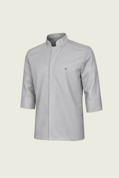 Gri 3/4 kol gizli çıtçıtlı şef ceketi - Mole Uniform modern aşçı forması