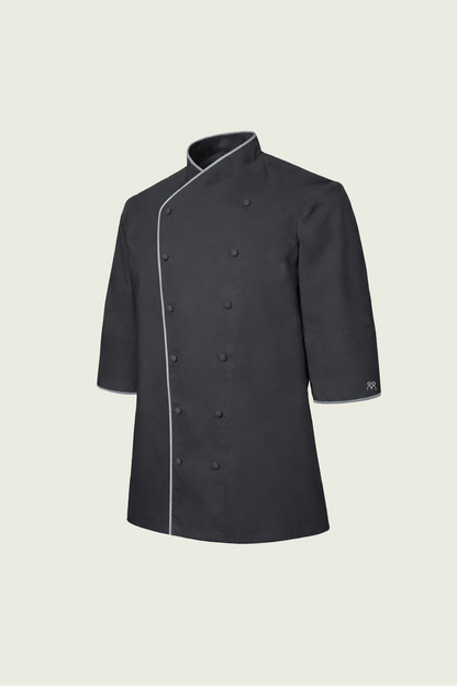Dark Grey Double-Button Chef Jacket - White Trim | Mole Uniform