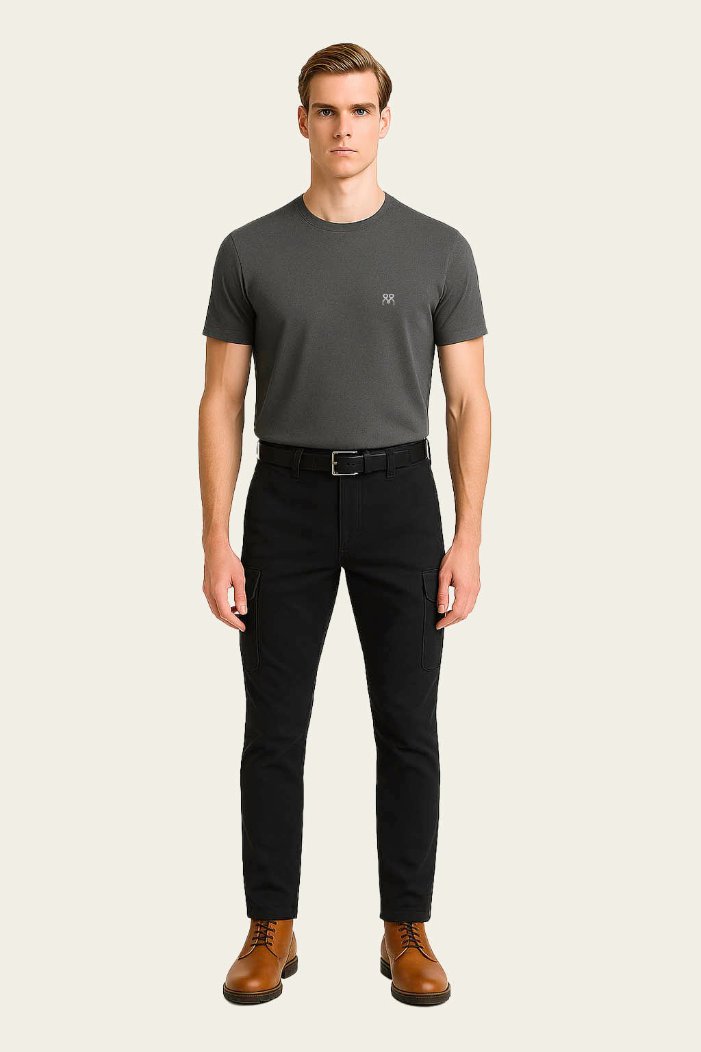 Koyu Gri Kısa Kollu İş T-Shirt - Bisiklet Yaka | Mole Uniform