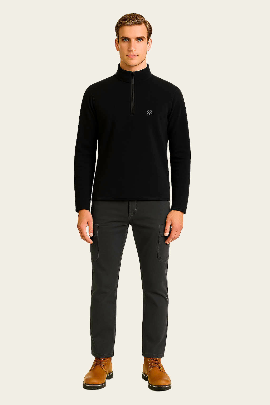 Siyah Polar Sweat İş Kıyafeti - Fermuarlı Uzun Kollu | Mole Uniform