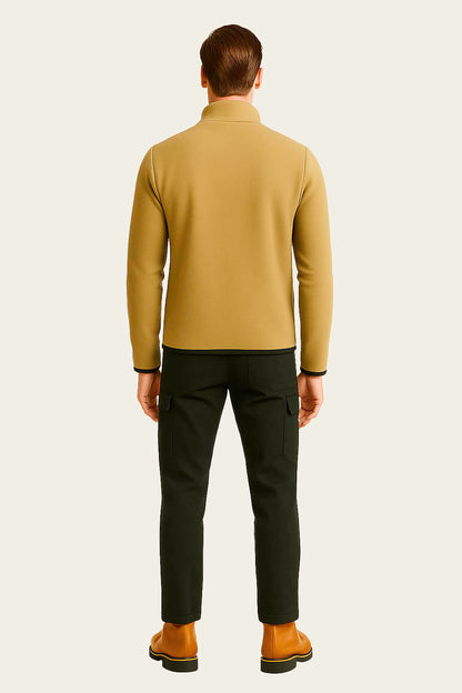 Beige Fleece Cardigan Workwear - Zippered Pockets | Mole Uniform