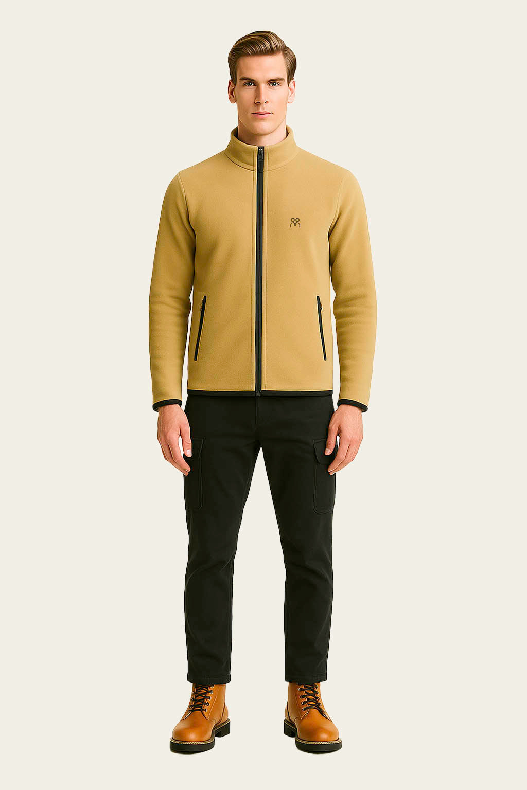 Beige Fleece Cardigan Workwear - Zippered Pockets | Mole Uniform