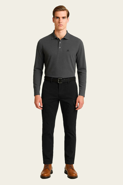 Koyu Gri Uzun Kollu İş T-Shirt - Polo Yaka | Mole Uniform