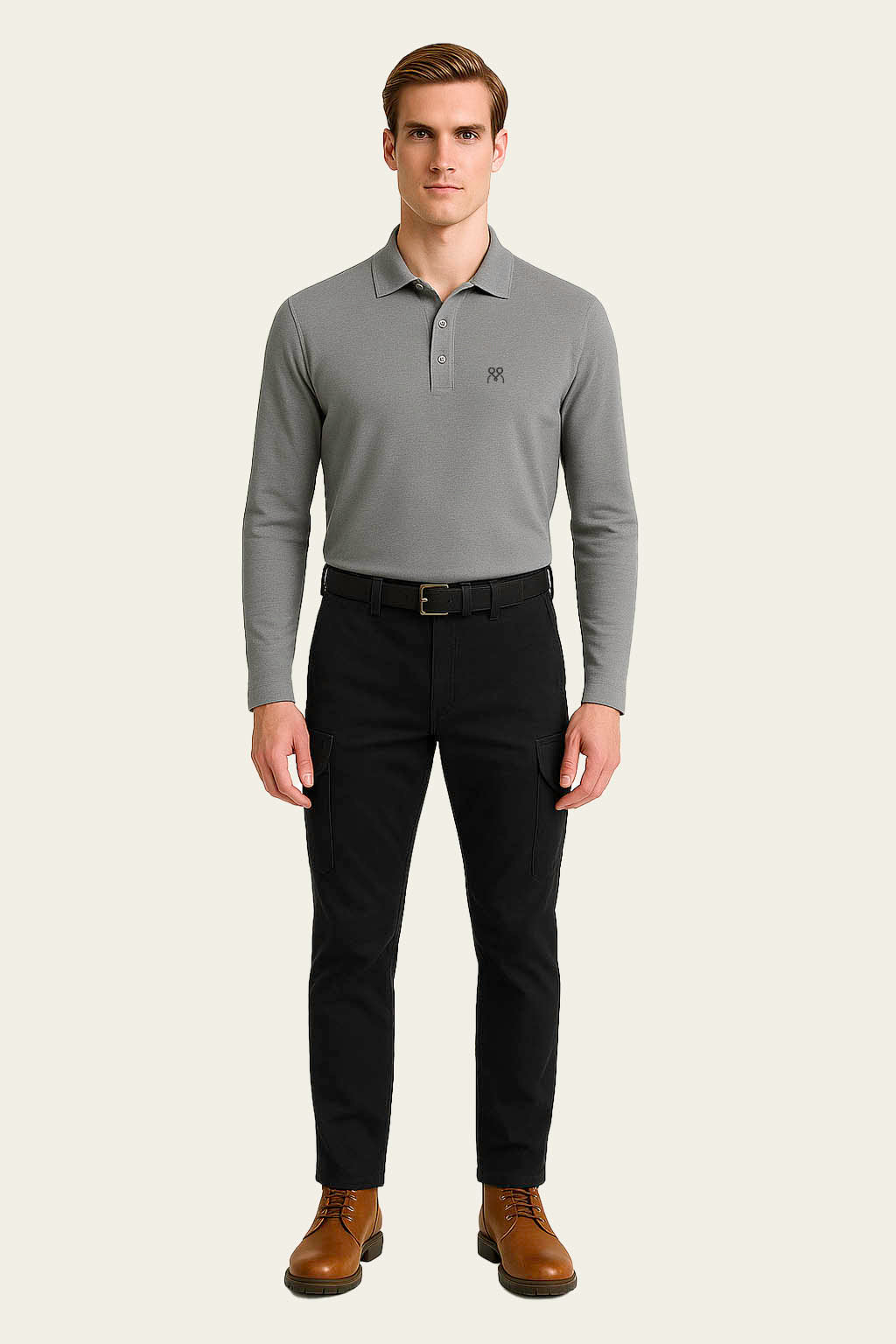 Açık Gri Uzun Kollu İş T-Shirt - Polo Yaka | Mole Uniform