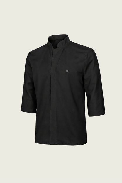 Siyah 3/4 kol gizli çıtçıtlı şef ceketi - Mole Uniform modern aşçı forması