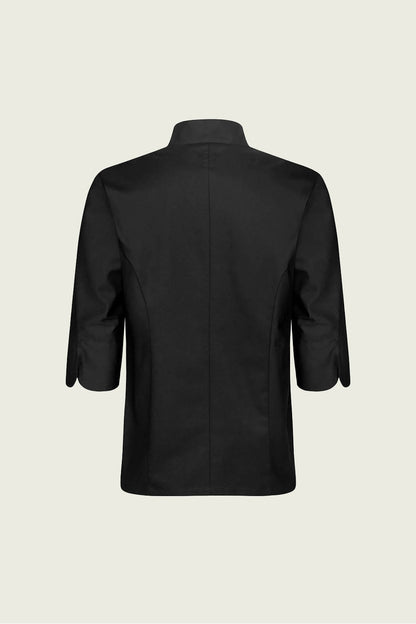 Logolu siyah truvakar kol şef ceketi - Toptan butik restoran üniforması